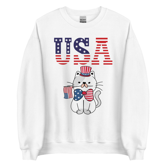 USA Kitty with Hat & Flag Unisex Sweatshirt