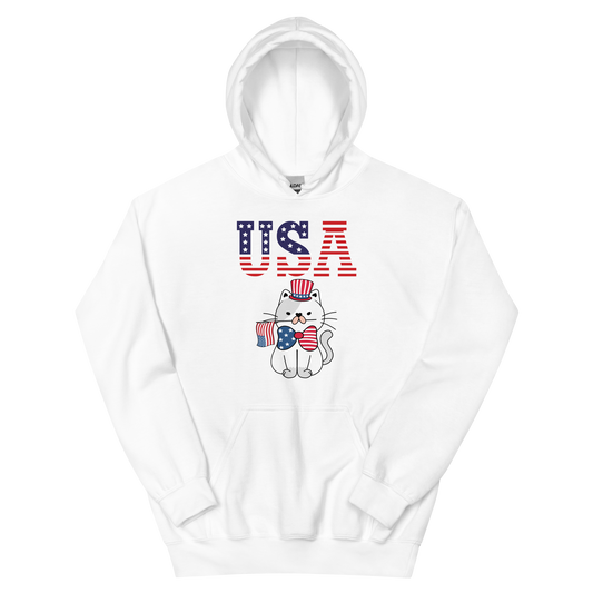 USA Kitty with Hat & Flag Unisex Hoodie