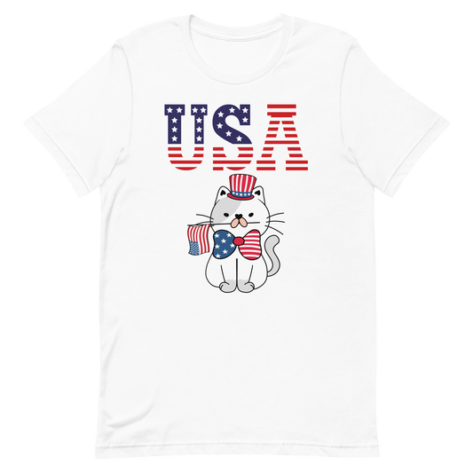 USA Kitty with Hat & Flag Unisex t-shirt